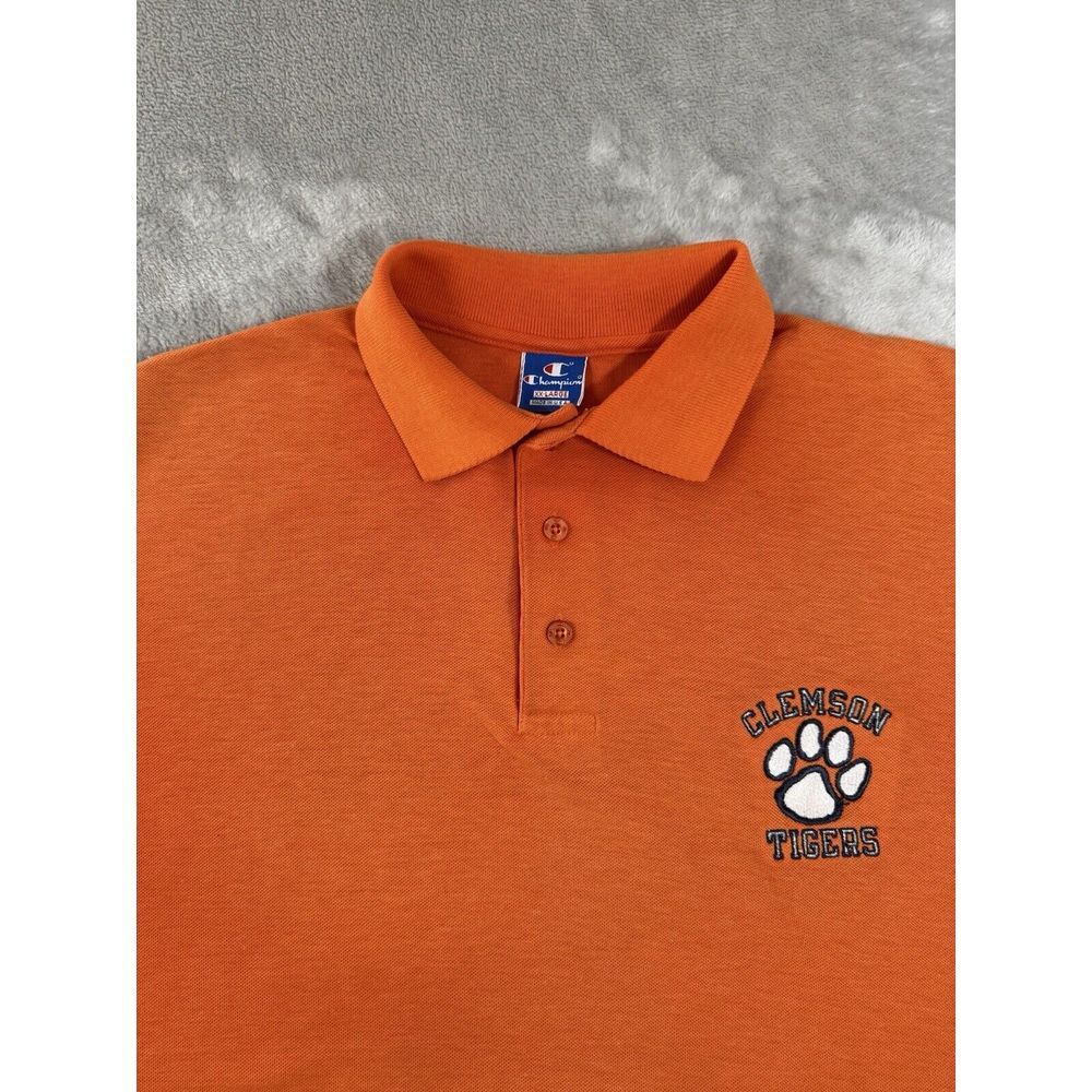 Clemson Tigers Champion Shirt Mens 2XL Orange Polo Made In USA‎ Vintage 90s